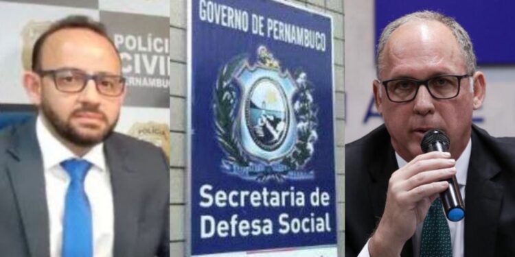 O delegado Diogo Gonçalves e o secretário de Defesa Social de Pernambuco, Alessandro Carvalho