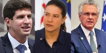 João Campos (PSB), Raquel Lyra e Ronaldo Caiado (PSD)