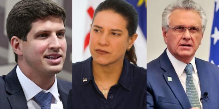 João Campos (PSB), Raquel Lyra e Ronaldo Caiado (PSD)