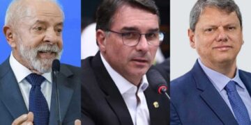 Lula, Flávio Bolsonaro e Tarcísio de Freitas
