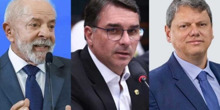 Lula, Flávio Bolsonaro e Tarcísio de Freitas