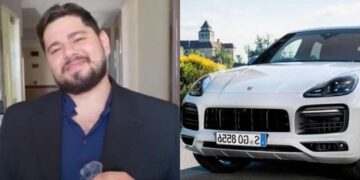 O empresário Luiz Henrique Bueno de 48 anos e a Porsche de sua esposa