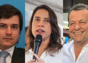 O ex-deputado Leonardo Dias, a Governadora Raquel Lyra e o deputado federal Waldemar Oliveira
