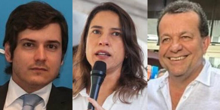 O ex-deputado Leonardo Dias, a Governadora Raquel Lyra e o deputado federal Waldemar Oliveira