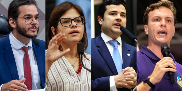 Túlio Gadelha,Priscila Krause (PSD), Eduardo da Fonte (PP) e Miguel Coelho (UB) (esq. p/ dir.)