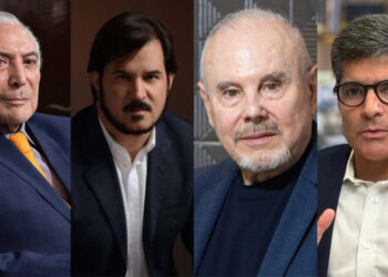 Michel Temer (MDB), Antônio Rueda (UB), ministro Guido Mantega e ACM Neto (UB) (esq. p/ dir.)