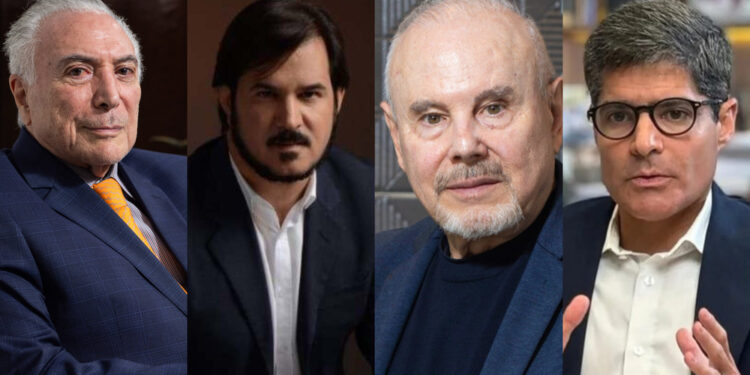 Michel Temer (MDB), Antônio Rueda (UB), ministro Guido Mantega e ACM Neto (UB) (esq. p/ dir.)