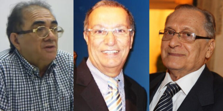 Os jornalistas Ivanildo Sampaio, Orismar Rodrigues e o ex-prefeito Roberto Magalhães (esq. p/ dir.)