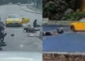 Nas cenas, o veículo de luxo aparece girando na pista antes de atingir motociclistas