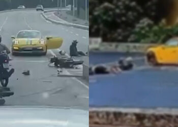 Nas cenas, o veículo de luxo aparece girando na pista antes de atingir motociclistas