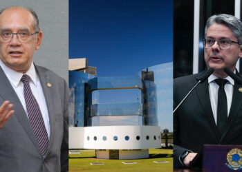 O ministro Gilmar Mendes e o senador Alessandro Vieira (esq. p/ dir.)