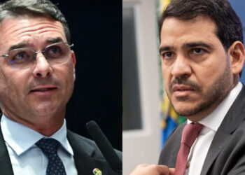 O senador Flávio Bolsonaro (PL) e Jorge Messias