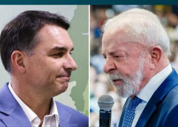 Os pré-candidatos à presidência do Brasil, Flávio Bolsonaro (PL), e Lula (PT).