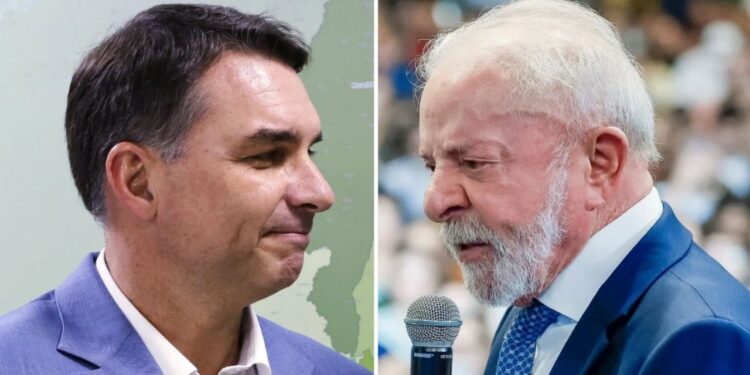 Os pré-candidatos à presidência do Brasil, Flávio Bolsonaro (PL), e Lula (PT).