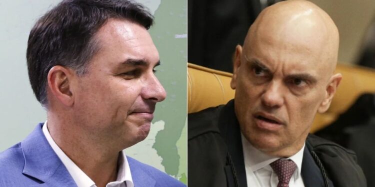 O senador Flávio Bolsonaro (PL) e o ministro do STF, Alexandre de Moraes.