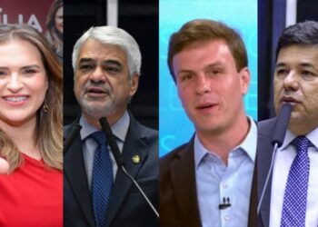 Os pré-candidatos ao senado, Marília Arraes (PDT), Humberto Costa (PT), Miguel Coelho (União) e Mendonça Filho (PL).