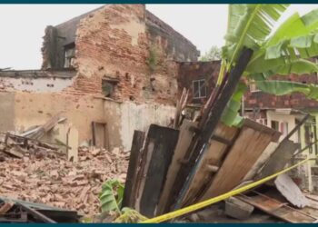 Ruínas do casarão que desabou na Comunidade do Pilar, no Recife. Foto: TV Globo/Reprodução