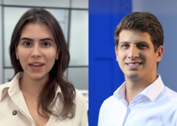 A ex-secretária de Projetos Especiais de Ipojuca, Lara Santana; e o pré-candidato a governador, João Campos (PSB).