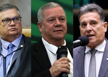 Da esq. para dir. Flávio Dino, coronel Elias Miler da Silva e Coronel Meira