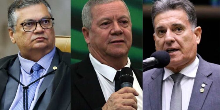 Da esq. para dir. Flávio Dino, coronel Elias Miler da Silva e Coronel Meira