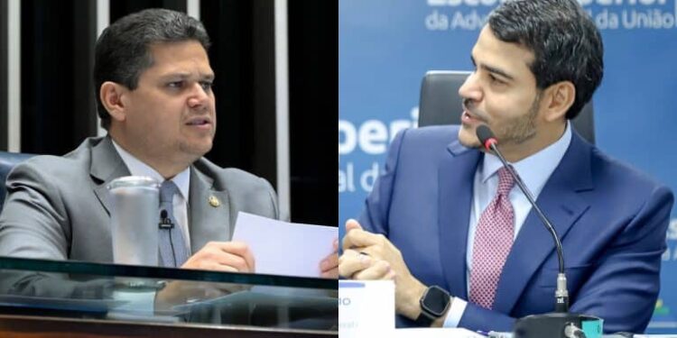 O senador Davi Alcolumbre (UB) e o Advogado-geral da União, Jorge Messias