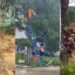 A tempestade causou alagamento e um poste pegou fogo no local.