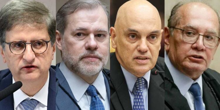 Da esq. para dir. Paulo Gonet, Dias Toffoli, Alexandre de Moraes e Gilmar Mendes