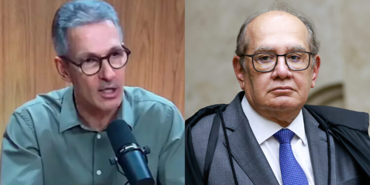 O pré-candidato à Presidência da República Romeu Zema (Novo) e o ministro Gilmar Mendes (esq. p/ dir.)