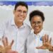 O prefeito Diego Cabral (Republicanos) e a sua vice Comandante Débora (PT)