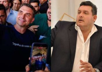 O candidato a presidente Flávio Bolsonaro e o publicitário Marcello Lopes