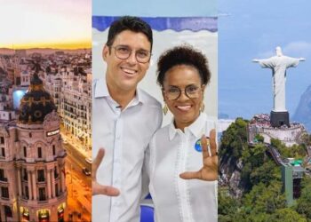 O prefeito Diego Cabral (Republicanos) e a sua vice Comandante Débora (PT)
