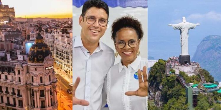 O prefeito Diego Cabral (Republicanos) e a sua vice Comandante Débora (PT)