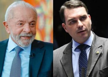 O presidente Lula e o candidato Flávio Bolsonaro