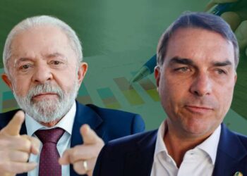 Os candidatos Lula (PT) e Flávio Bolsonaro (PL)