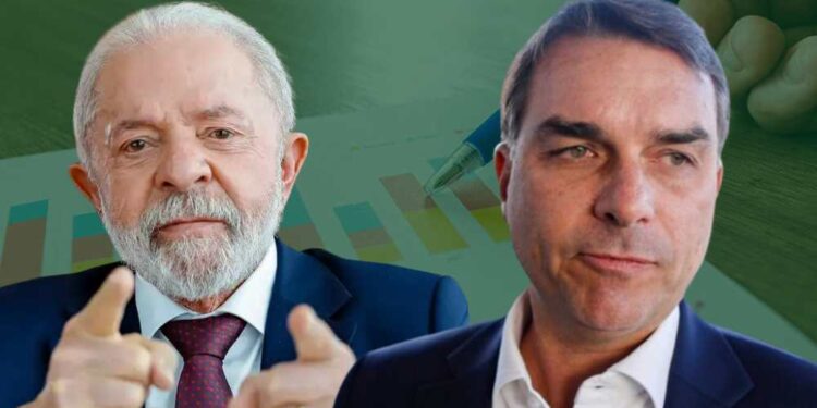 Os candidatos Lula (PT) e Flávio Bolsonaro (PL)
