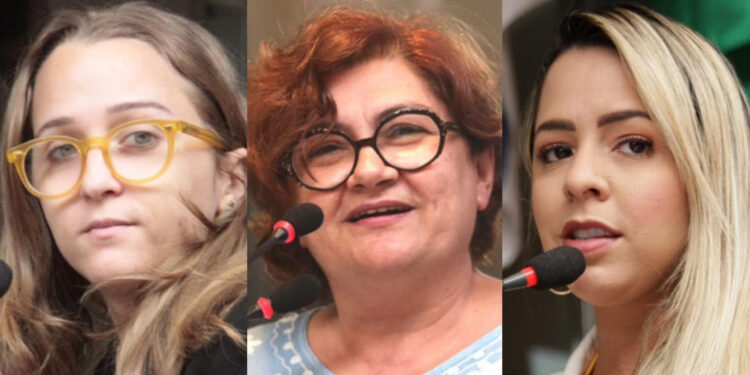 As vereadoras, Kari Santos (PT), Cida Pedrosa (PCdoB) e Natália de Menudo (PSB),