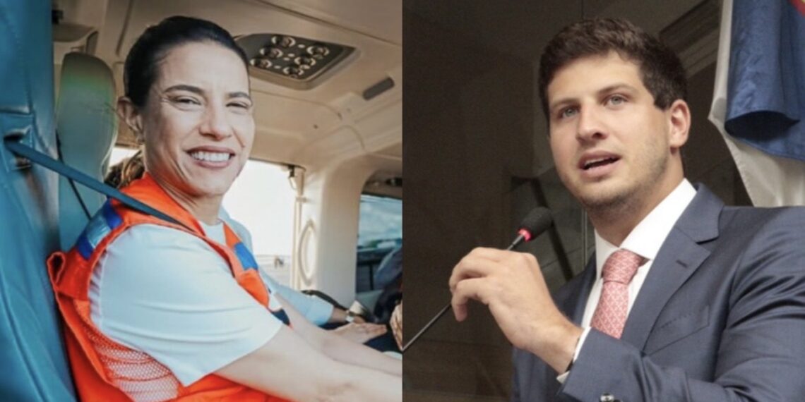 A governadora Raquel Lyra (PSD) e o ex-prefeito João Campos (PSB) (esq. p/ dir.)