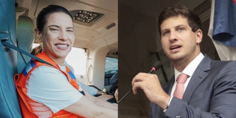 A governadora Raquel Lyra (PSD) e o ex-prefeito João Campos (PSB) (esq. p/ dir.)
