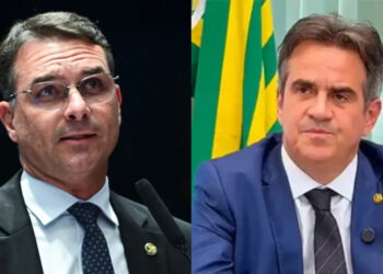 O senador Flávio Bolsonaro (PL-RJ) e o senador Ciro Nogueira (PP-PI) (esq. p/ dir.)