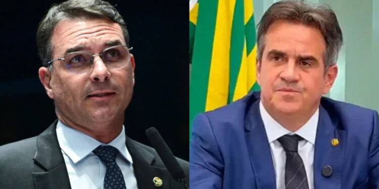 O senador Flávio Bolsonaro (PL-RJ) e o senador Ciro Nogueira (PP-PI) (esq. p/ dir.)