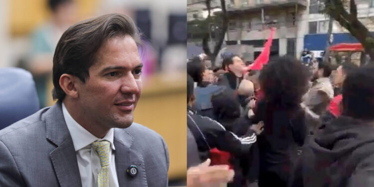 O vereador Rubinho Nunes Compareceu ao ato e discutiu com estudantes