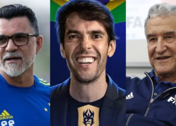 Ricardo Rocha, Kaká e Carlos Alberto Parreira (esq. p/ dir.)