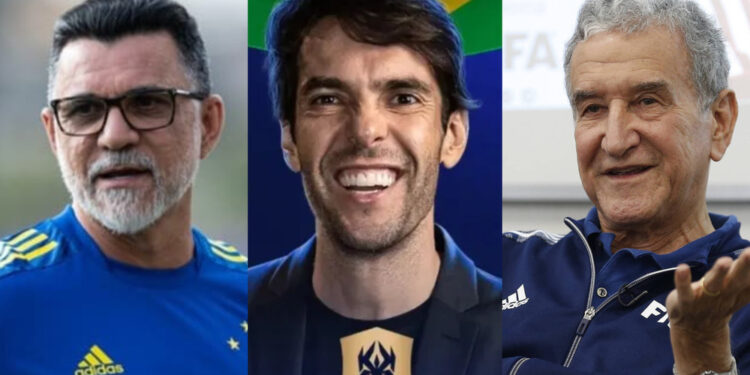 Ricardo Rocha, Kaká e Carlos Alberto Parreira (esq. p/ dir.)