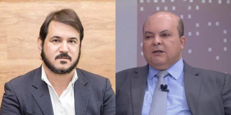 O presidente do União Brasil, Antonio Rueda, e o ex-governador do Distrito Federal, Ibaneis Rocha (MDB)