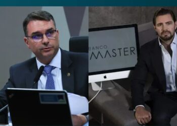 O senador Flávio Bolsonaro (PL), e o ex-banqueiro Daniel Vorcaro.
