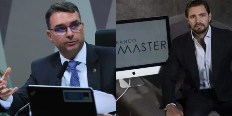 O senador Flávio Bolsonaro (PL), e o ex-banqueiro Daniel Vorcaro.