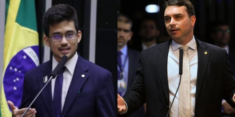 O deputado federal Kim Kataguiri (Missão); e o senador Flávio Bolsonaro (PL).