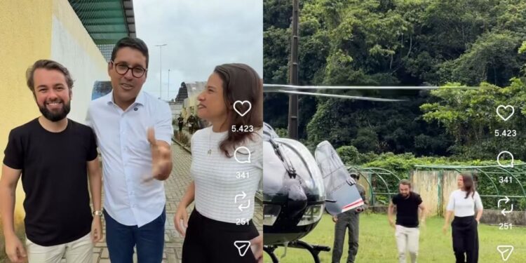 O assessor especial André Teixeira; o Prefeito de Camaragibe, Diego Cabral (Republicanos); e a governadora Raquel Lyra (PSD).