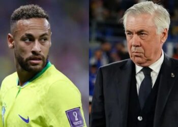 O atacante Neymar Jr. e o técnico da Seleção Brasileira de Futebol, Carlo Ancelotti.