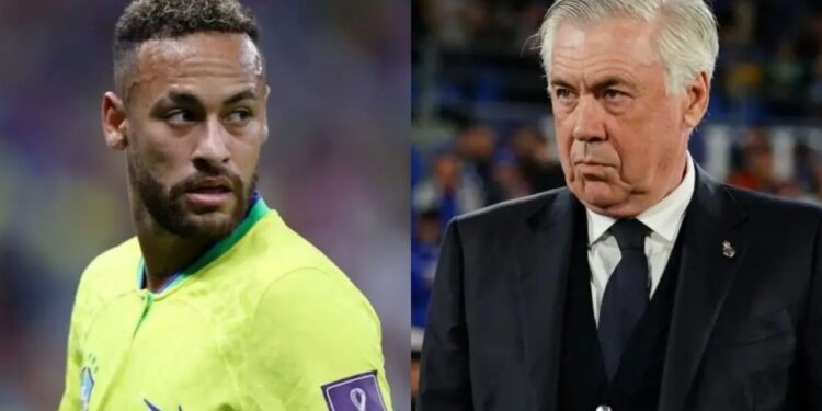 O atacante Neymar Jr. e o técnico da Seleção Brasileira de Futebol, Carlo Ancelotti.